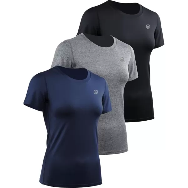 imageNELEUS Womens 3 Pack Compression Workout Athletic Shirt8017 BlackGreyNavy Blue