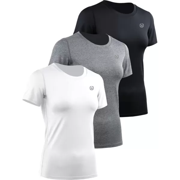 imageNELEUS Womens 3 Pack Compression Workout Athletic Shirt8017 BlackGreyWhite