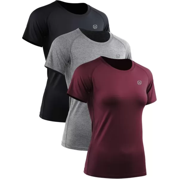 imageNELEUS Womens 3 Pack Compression Workout Athletic Shirt8018 BlackGreyBurgundy