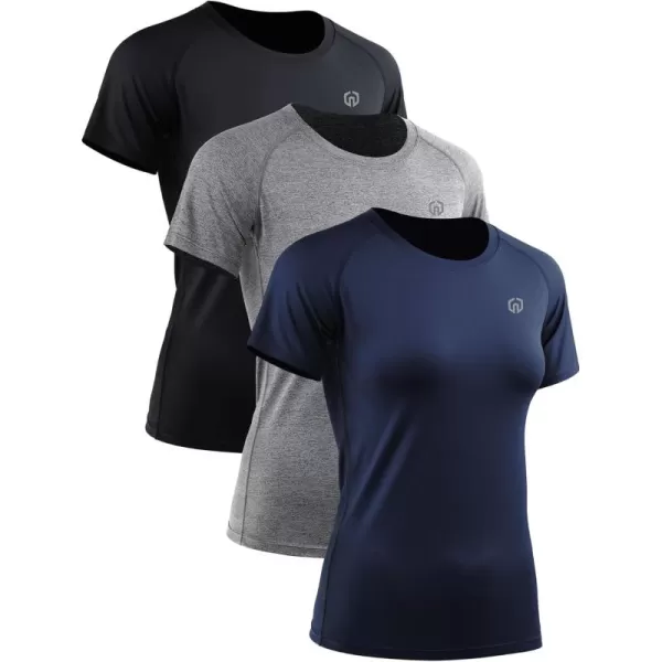 imageNELEUS Womens 3 Pack Compression Workout Athletic Shirt8018 BlackGreyNavy Blue