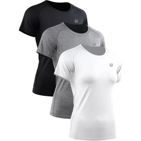 imageNELEUS Womens 3 Pack Compression Workout Athletic Shirt8018 BlackGreyWhite