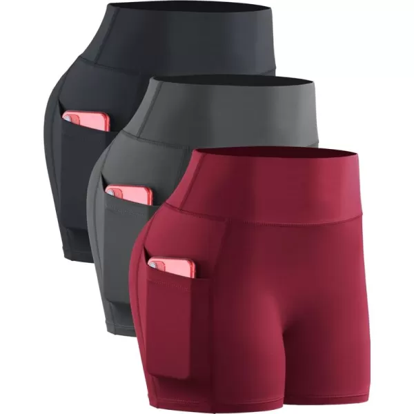 imageNELEUS Womens Athletic Shorts High Waist Tummy Control Workout Biker Shorts for Running Gym Yoga9118 BlackGreyRed 3 Pack