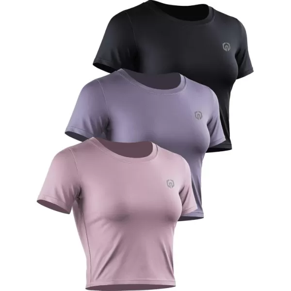 imageNELEUS Womens Running Crop Tank Tops Dry Fit Workout Athletic Crop Shirts Pack of 38079 BlackPurplePink 3 Pack