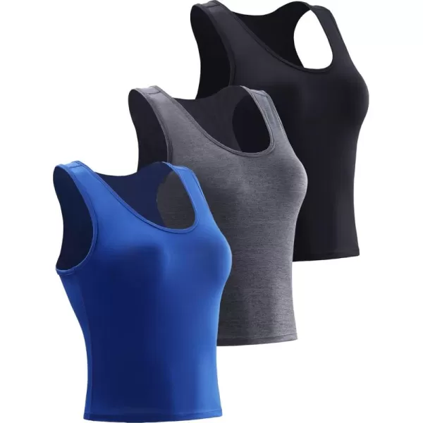 imageNELEUS Womens Running Workout Athletic Crop Shirts Pack of 38080 BlackDark GreyBlue 3 Pack