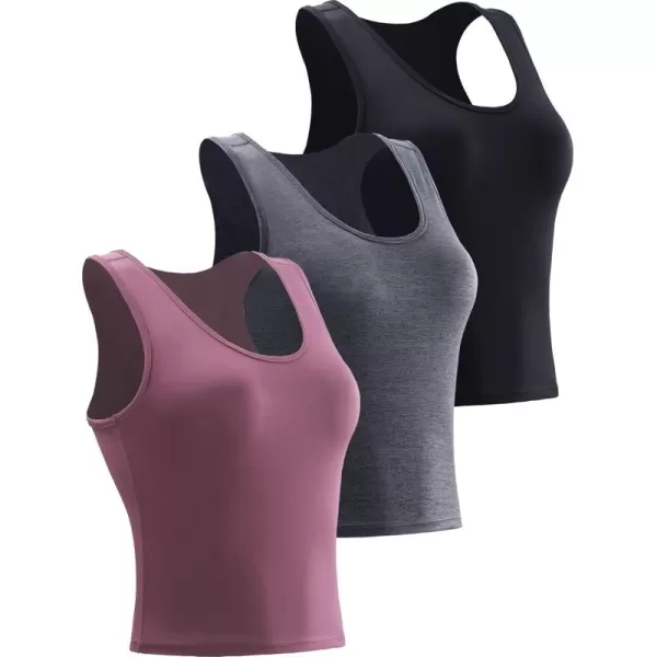 imageNELEUS Womens Running Workout Athletic Crop Shirts Pack of 38080 BlackDark GreyRosy Brown 3 Pack