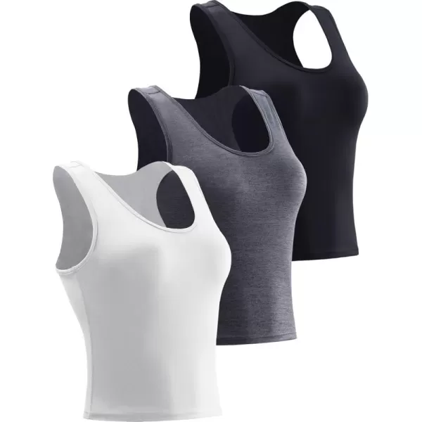 imageNELEUS Womens Running Workout Athletic Crop Shirts Pack of 38080 BlackDark GreyWhite 3 Pack