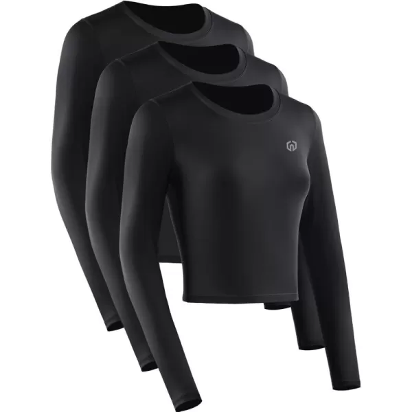 imageNELEUS Womens Running Workout Athletic Crop Shirts Pack of 3BlackBlackBlack  Long Sleeve