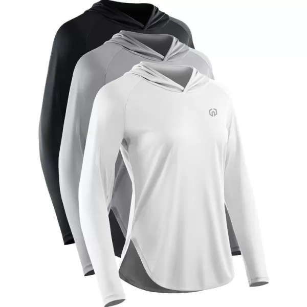 imageNELEUS Womens Sun Protection Running Shirts Workout Athletic Shirts with Hoods8090 BlackGreyWhite 3 Pack