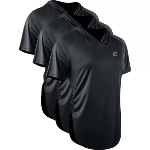 imageNELEUS Womens Sun Protection Running Shirts Workout Athletic Shirts with Hoods8104 BlackBlackBlack 3 Pack