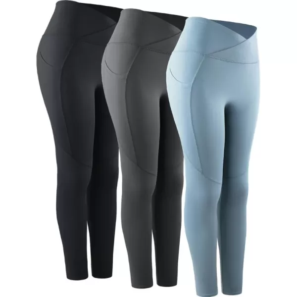 imageNELEUS Womens Yoga Pant Tummy Control High Waist Running Leggings with Pocket9124 BlackGreyGrayish Blue 3 Pack