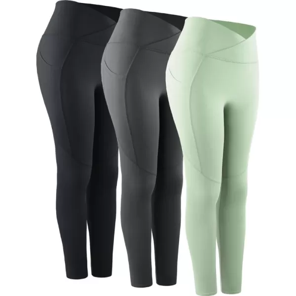 imageNELEUS Womens Yoga Pant Tummy Control High Waist Running Leggings with Pocket9124 BlackGreyLight Green 3 Pack