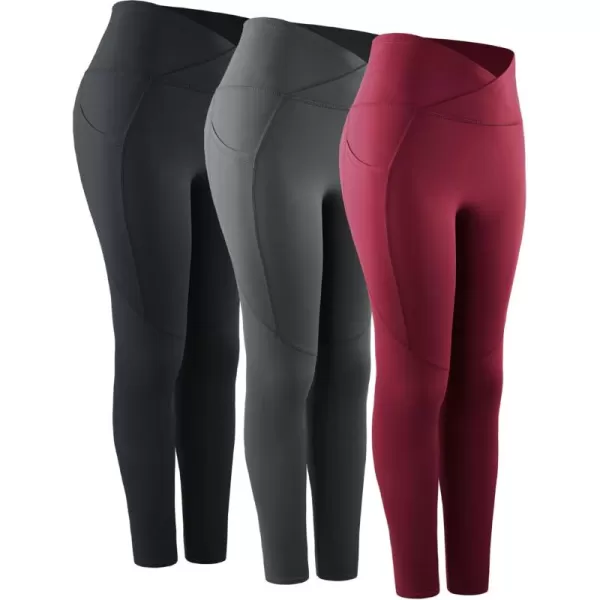 imageNELEUS Womens Yoga Pant Tummy Control High Waist Running Leggings with Pocket9124 BlackGreyRed 3 Pack