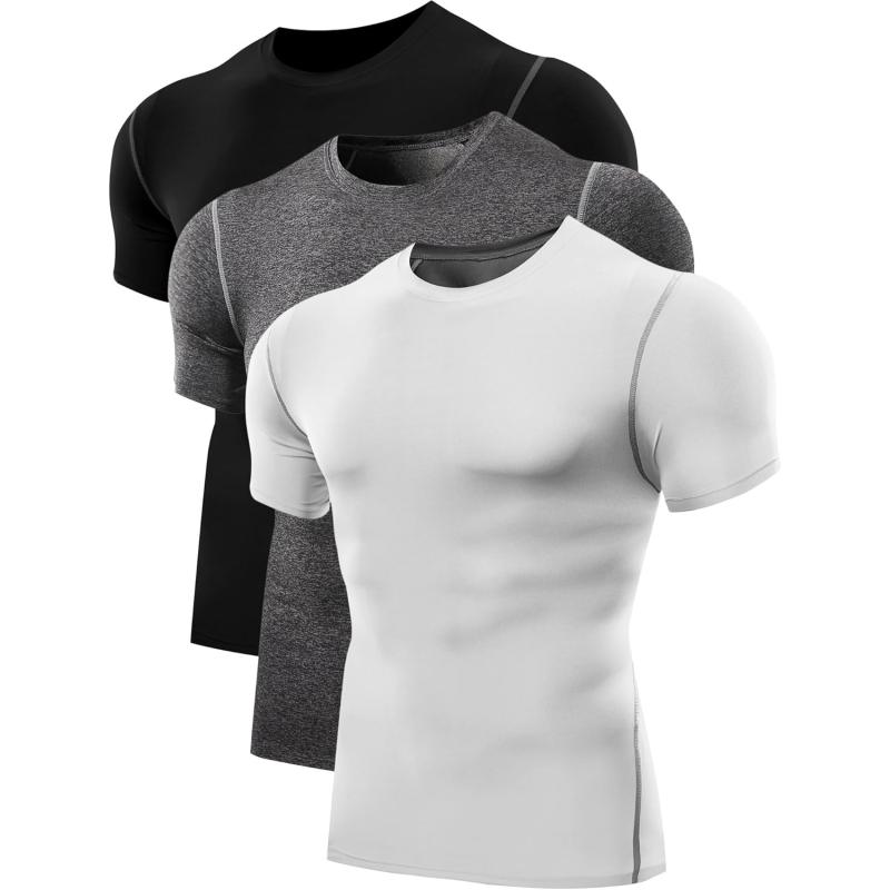 imageNELEUS Mens 3 Pack Athletic Compression Base Layer Workout Shirt5003 Black grey white 3 Pack