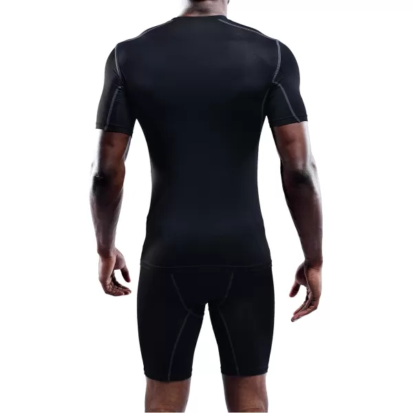 imageNELEUS Mens 3 Pack Athletic Compression Base Layer Workout Shirt5003 Black grey blue 3 Pack