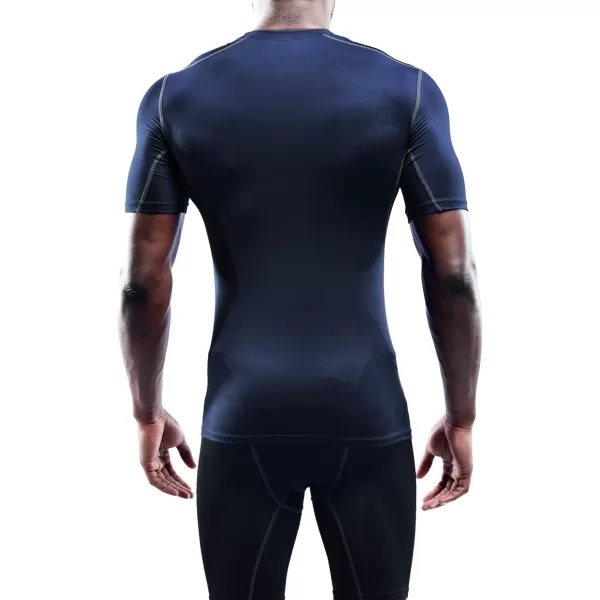imageNELEUS Mens 3 Pack Athletic Compression Base Layer Workout Shirt5003 Black grey navy Blue 3 Pack