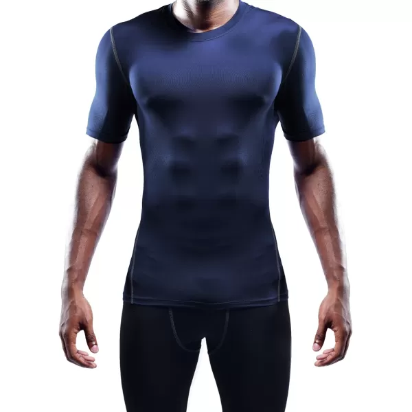 imageNELEUS Mens 3 Pack Athletic Compression Base Layer Workout Shirt5003 Black grey navy Blue 3 Pack