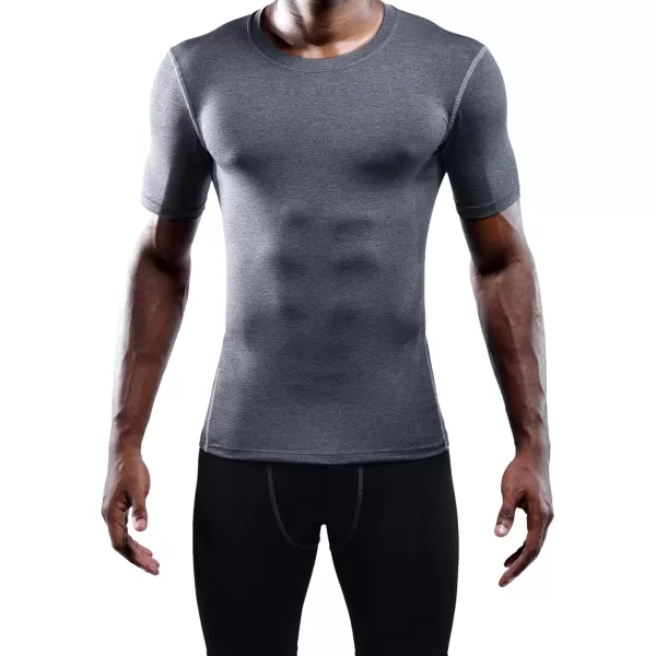 imageNELEUS Mens 3 Pack Athletic Compression Base Layer Workout Shirt5003 Black grey navy Blue 3 Pack