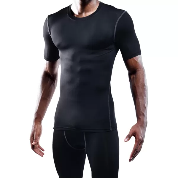 imageNELEUS Mens 3 Pack Athletic Compression Base Layer Workout Shirt5003 Black grey navy Blue 3 Pack