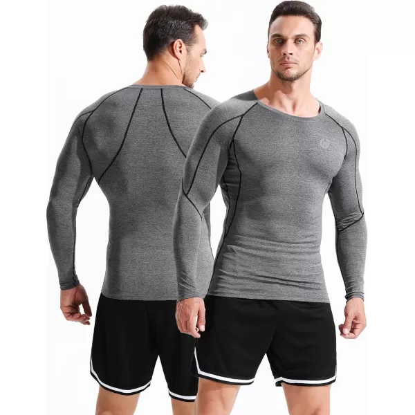 imageNELEUS Mens 3 Pack Dry Fit Long Sleeve Compression Shirts Workout Running Shirts5030 Black Red StripeGreyBlue 3 Pack