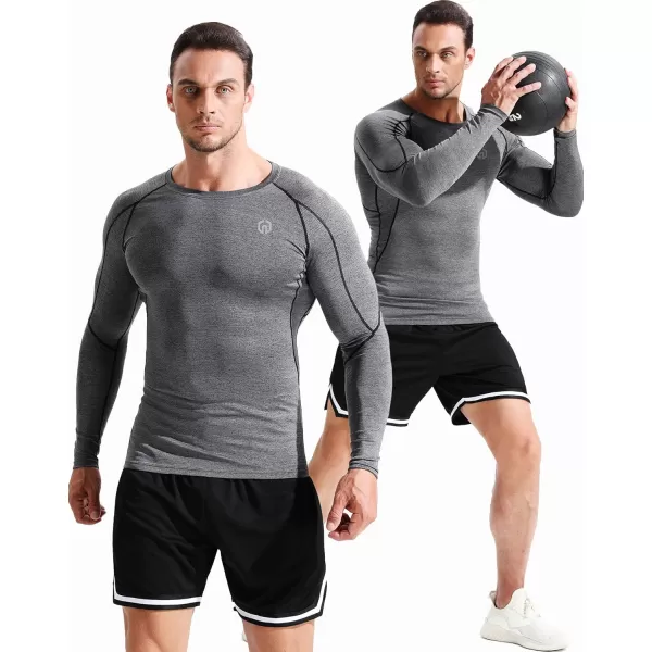 imageNELEUS Mens 3 Pack Dry Fit Long Sleeve Compression Shirts Workout Running Shirts5030 Black Red StripeGreyBlue 3 Pack