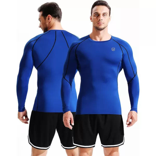 imageNELEUS Mens 3 Pack Dry Fit Long Sleeve Compression Shirts Workout Running Shirts5030 Black Red StripeGreyBlue 3 Pack