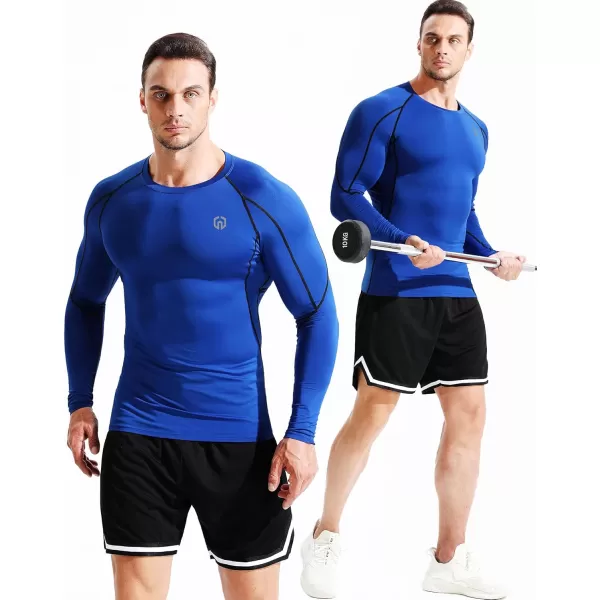 imageNELEUS Mens 3 Pack Dry Fit Long Sleeve Compression Shirts Workout Running Shirts5030 Black Red StripeGreyBlue 3 Pack