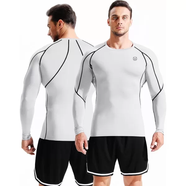 imageNELEUS Mens 3 Pack Dry Fit Long Sleeve Compression Shirts Workout Running Shirts5030 Black Red StripeGreyWhite 3 Pack