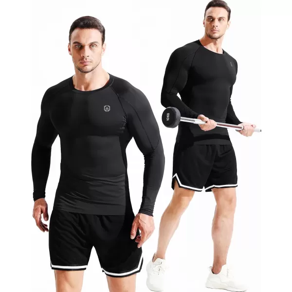 imageNELEUS Mens 3 Pack Dry Fit Long Sleeve Compression Shirts Workout Running Shirts5030 BlackBlackBlack 3 Pack