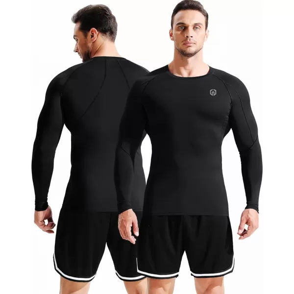 imageNELEUS Mens 3 Pack Dry Fit Long Sleeve Compression Shirts Workout Running Shirts5030 BlackBlackBlack 3 Pack