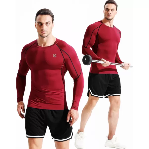 imageNELEUS Mens 3 Pack Dry Fit Long Sleeve Compression Shirts Workout Running Shirts5030 BlackGreyRed 3 Pack