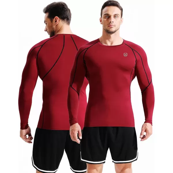 imageNELEUS Mens 3 Pack Dry Fit Long Sleeve Compression Shirts Workout Running Shirts5030 BlackGreyRed 3 Pack