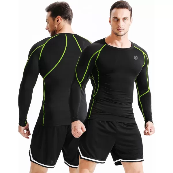 imageNELEUS Mens 3 Pack Dry Fit Long Sleeve Compression Shirts Workout Running Shirts5030 BlackgreenGreyNavy Blue 3 Pack