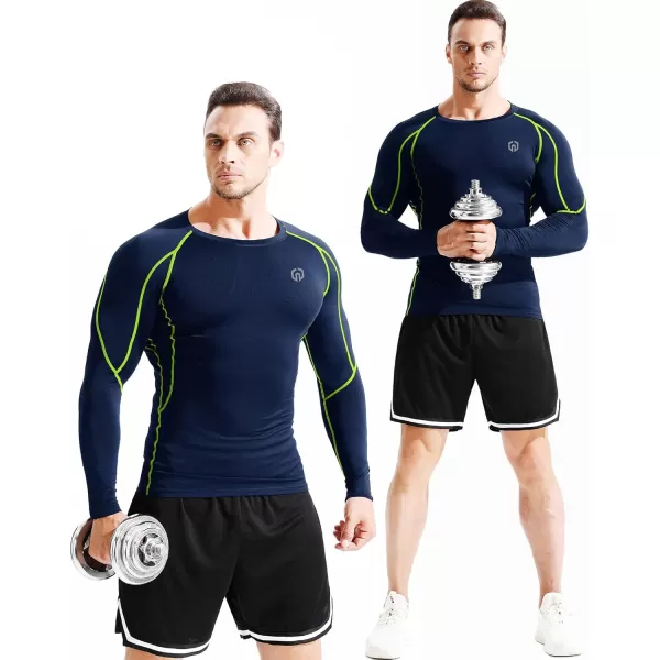 imageNELEUS Mens 3 Pack Dry Fit Long Sleeve Compression Shirts Workout Running Shirts5030 BlackgreenGreyNavy Blue 3 Pack