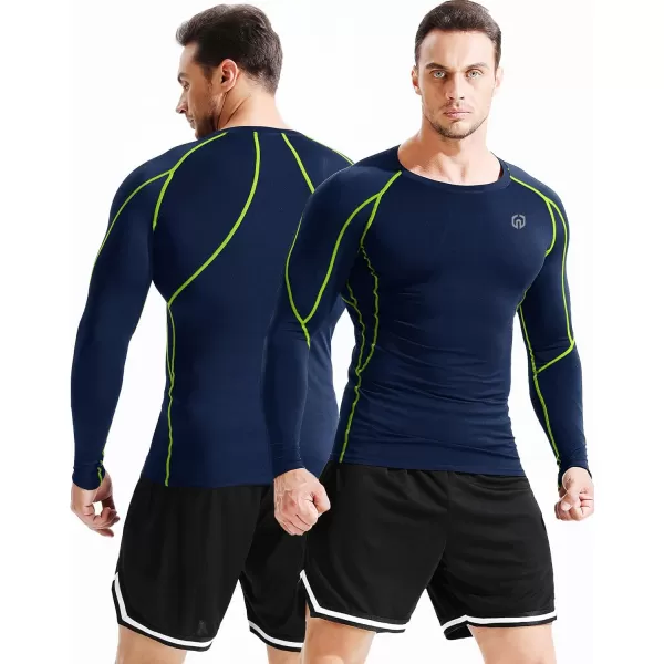 imageNELEUS Mens 3 Pack Dry Fit Long Sleeve Compression Shirts Workout Running Shirts5030 BlackgreenGreyNavy Blue 3 Pack