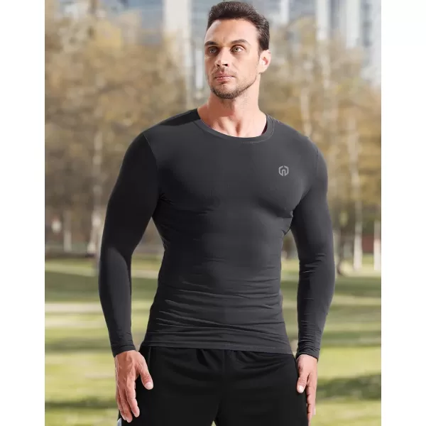 imageNELEUS Mens 3 Pack Dry Fit Long Sleeve Compression Shirts Workout Running ShirtsZ020 BlackGreyBlackish Green