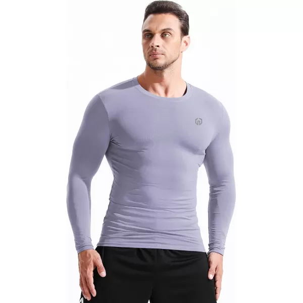 imageNELEUS Mens 3 Pack Dry Fit Long Sleeve Compression Shirts Workout Running ShirtsZ020 BlackGreyLight Purple