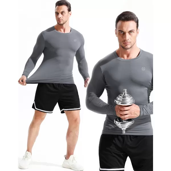 imageNELEUS Mens 3 Pack Dry Fit Long Sleeve Compression Shirts Workout Running ShirtsZ020 BlackGreyLight Purple