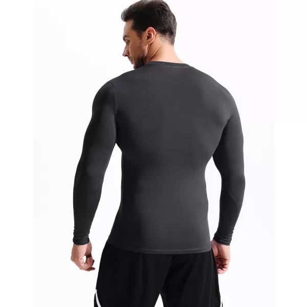 imageNELEUS Mens 3 Pack Dry Fit Long Sleeve Compression Shirts Workout Running ShirtsZ020 BlackGreyLight Purple