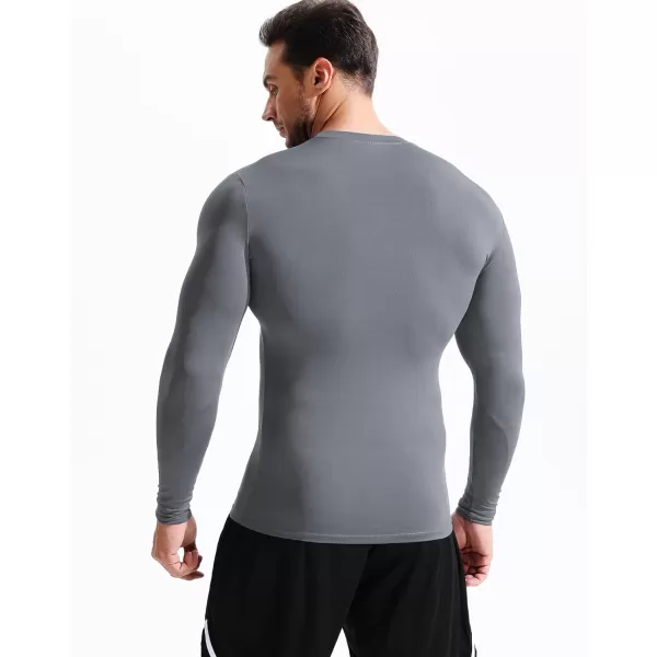 imageNELEUS Mens 3 Pack Dry Fit Long Sleeve Compression Shirts Workout Running ShirtsZ020 BlackGreyPink