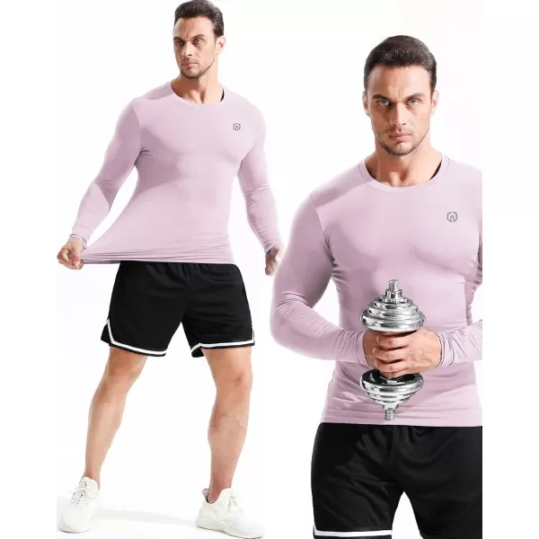 imageNELEUS Mens 3 Pack Dry Fit Long Sleeve Compression Shirts Workout Running ShirtsZ020 BlackGreyPink