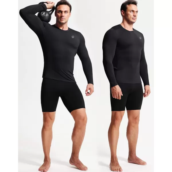 imageNELEUS Mens 3 Pack Dry Fit Long Sleeve Compression Shirts Workout Running ShirtsZ023 BlackBlackBlack