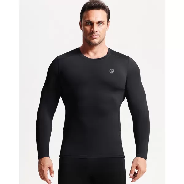 imageNELEUS Mens 3 Pack Dry Fit Long Sleeve Compression Shirts Workout Running ShirtsZ023 BlackBlackBlack