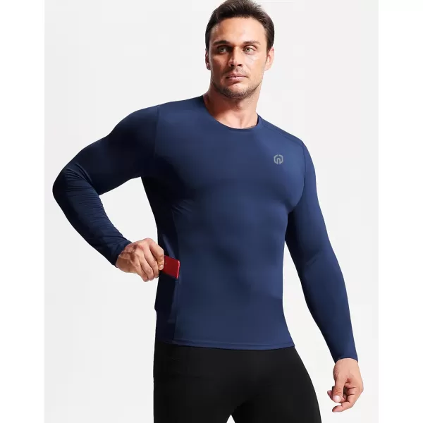 imageNELEUS Mens 3 Pack Dry Fit Long Sleeve Compression Shirts Workout Running ShirtsZ023 BlackGreyNavy Blue