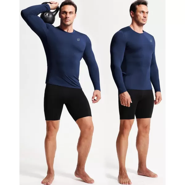 imageNELEUS Mens 3 Pack Dry Fit Long Sleeve Compression Shirts Workout Running ShirtsZ023 BlackGreyNavy Blue