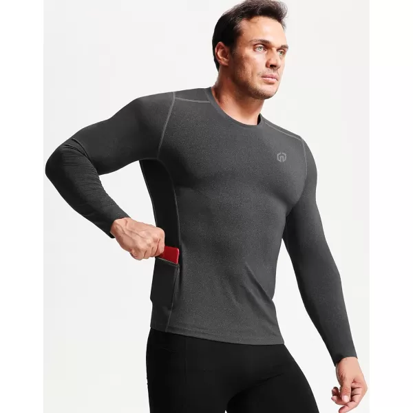 imageNELEUS Mens 3 Pack Dry Fit Long Sleeve Compression Shirts Workout Running ShirtsZ023 BlackGreyNavy Blue