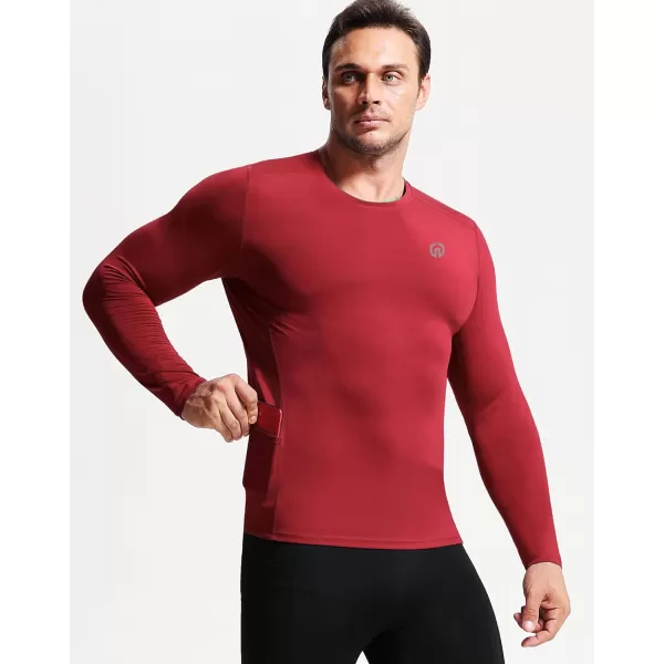 imageNELEUS Mens 3 Pack Dry Fit Long Sleeve Compression Shirts Workout Running ShirtsZ023 BlackGreyRed