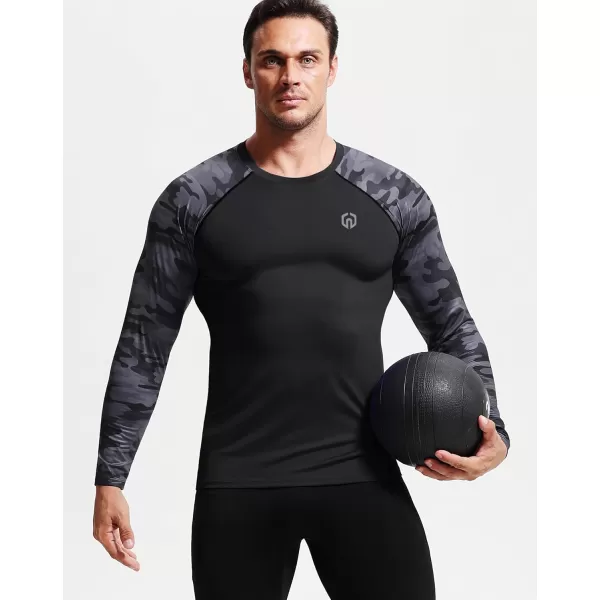 imageNELEUS Mens 3 Pack Dry Fit Long Sleeve Compression Shirts Workout Running ShirtsZ028 BlackBlackBlack