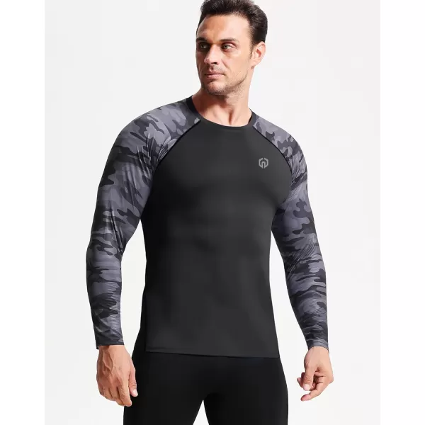 imageNELEUS Mens 3 Pack Dry Fit Long Sleeve Compression Shirts Workout Running ShirtsZ028 BlackBlackBlack