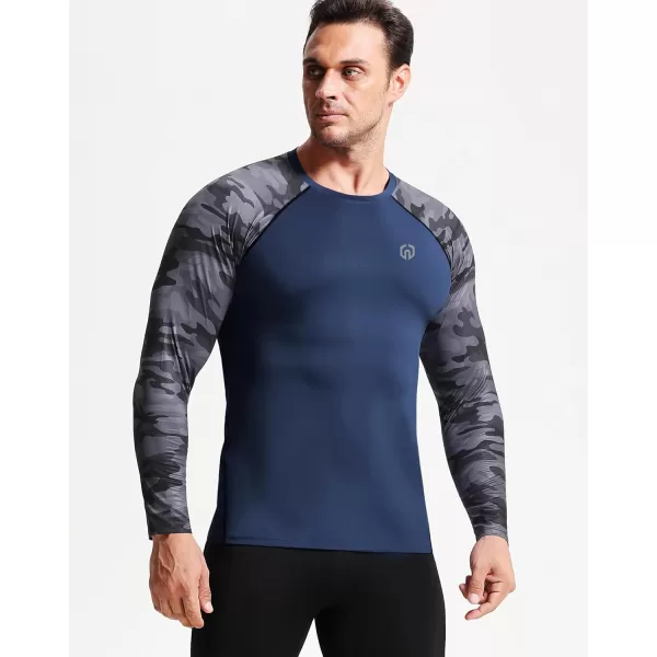 imageNELEUS Mens 3 Pack Dry Fit Long Sleeve Compression Shirts Workout Running ShirtsZ028 BlackGreyNavy Blue