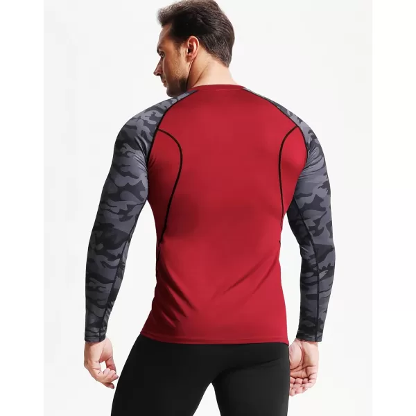 imageNELEUS Mens 3 Pack Dry Fit Long Sleeve Compression Shirts Workout Running ShirtsZ028 BlackGreyRed